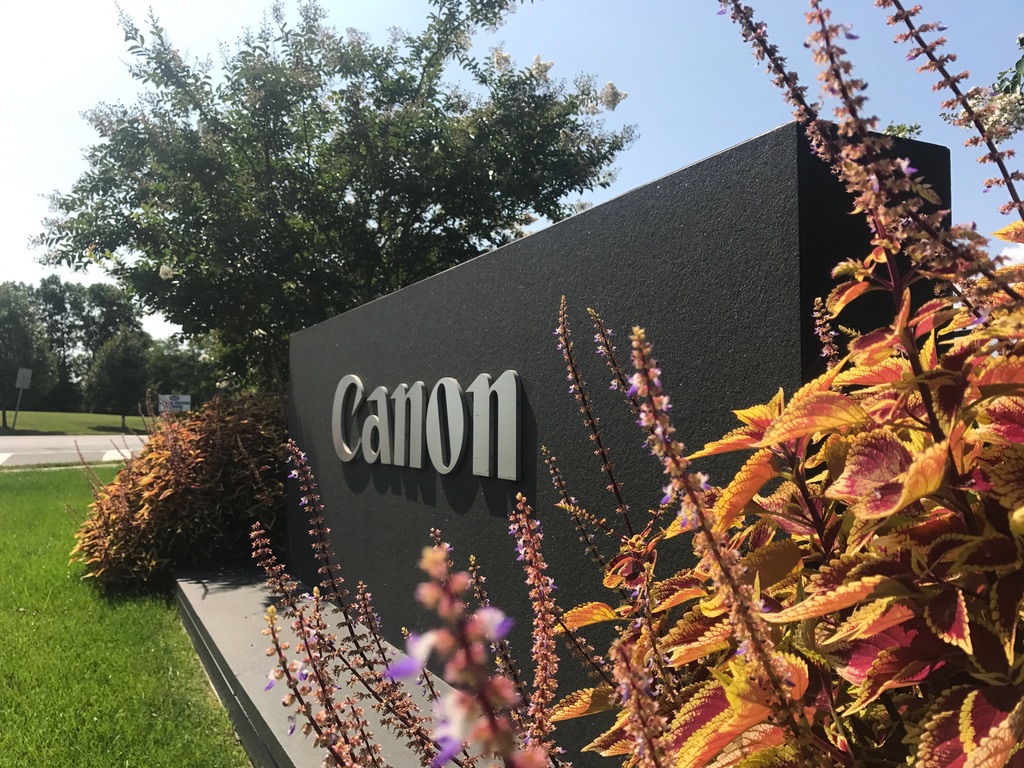 Seasonal planting at the campus entrance